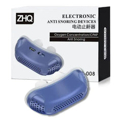 Electronic anti-snoring device with packaging displaying 'ZHQ' brand on a white background.