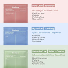 Biodrance real deep masks with different care types on a white background