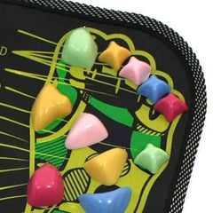 Colorful reflexology footprint on a black case with abstract design