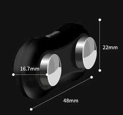 Black anti-snoring device with measurements on a black background