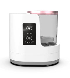 White electronic makeup brush cleaner with digital display on a white background