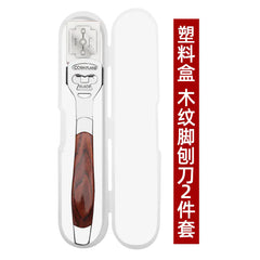 Wooden handle tool with metal blade in a clear case on a white background