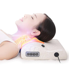 Person using a neck massager on a white background
