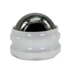 Metallic ball inside a white container on a white background