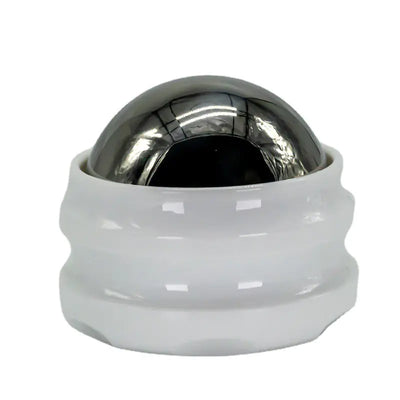 Metallic ball inside a white container on a white background