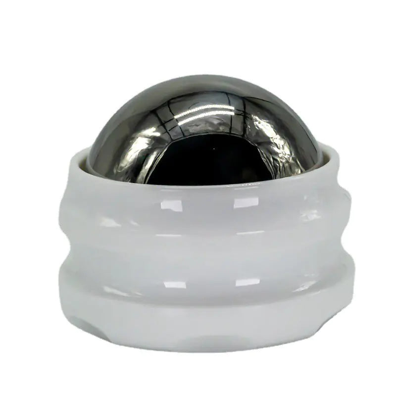 Metallic ball inside a white container on a white background