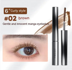 Mascara with a brush and an eye wearing the product, labeled '#02 brown'.