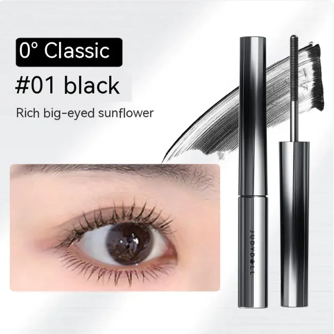 Eyelash mascara with close-up of an eye wearing it, labeled '#01 black'.