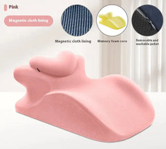 Pink pillow with features highlighted on a white background