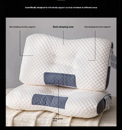 White and gray pillow with labeled areas on a neutral background