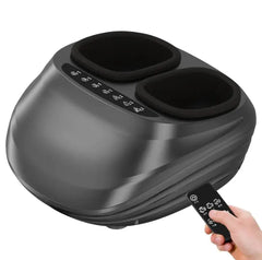 Gray foot massager with remote control on a white background