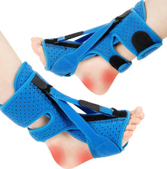Blue foot brace with black straps on a white background
