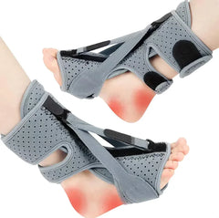 Gray foot brace with red areas indicating pressure points on a white background