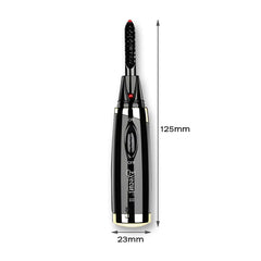 Black electric toothbrush with measurement details on a white background