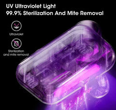 UV sterilizer device with purple light on a black background