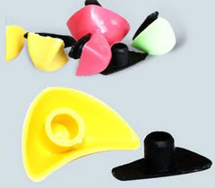 Colorful propeller-like objects on a light gray background