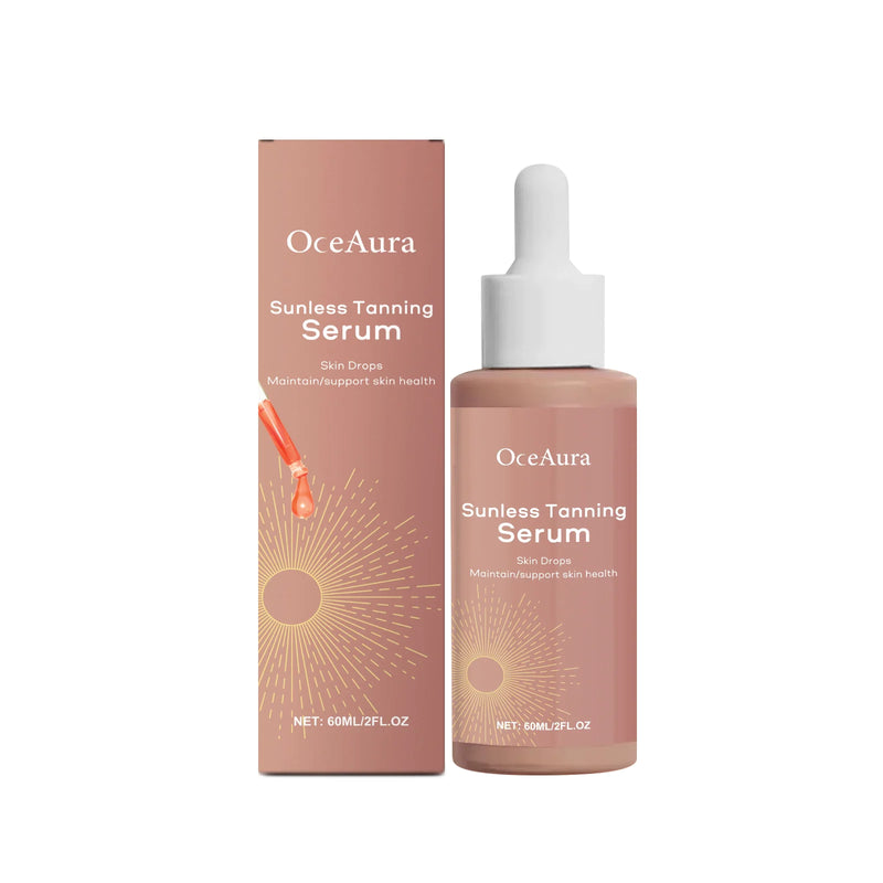 OceAura Sunless Tanning Serum with packaging on a white background
