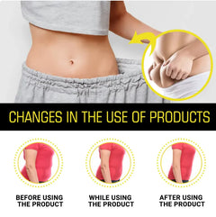 Before-and-after comparison of product use, with text indicating changes.