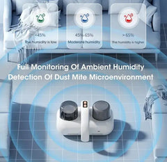 Humidity monitoring device with humidity levels displayed on a blurred background of a room.
