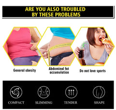 Health and wellness product advertisement with images of obesity issues and benefits.