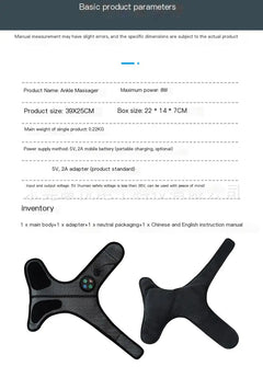 Ankle massager with product parameters on a white background