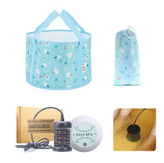 Foot spa with floral design, power cord, and packaging on a white background