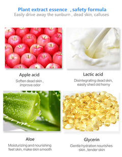 Product ingredients with images and text on plant extract essence and safety formula.