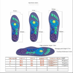 Measurement chart of a foot-shaped product with dimensions and specifications.