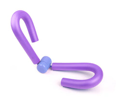 Purple and light blue U-shaped tool on a white background