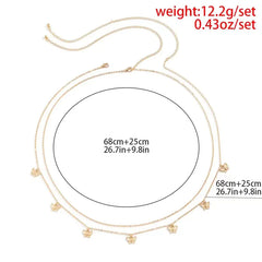 Gold necklace with measurements and weight information on a white background