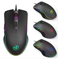 Black gaming mouse with RGB lighting on a white background