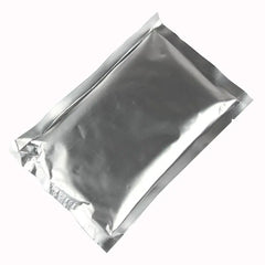 Silver foil packet on a white background