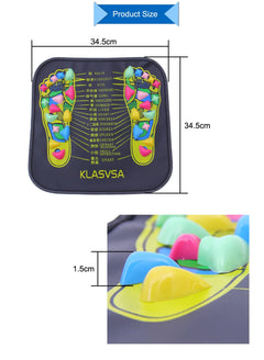 Colorful foot-shaped gel pads with KLASVSA branding and measurements on a white background