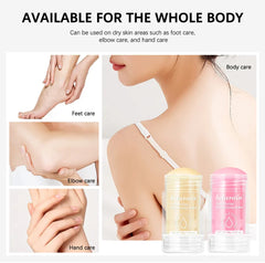 Product packaging with application areas for body care on a white background